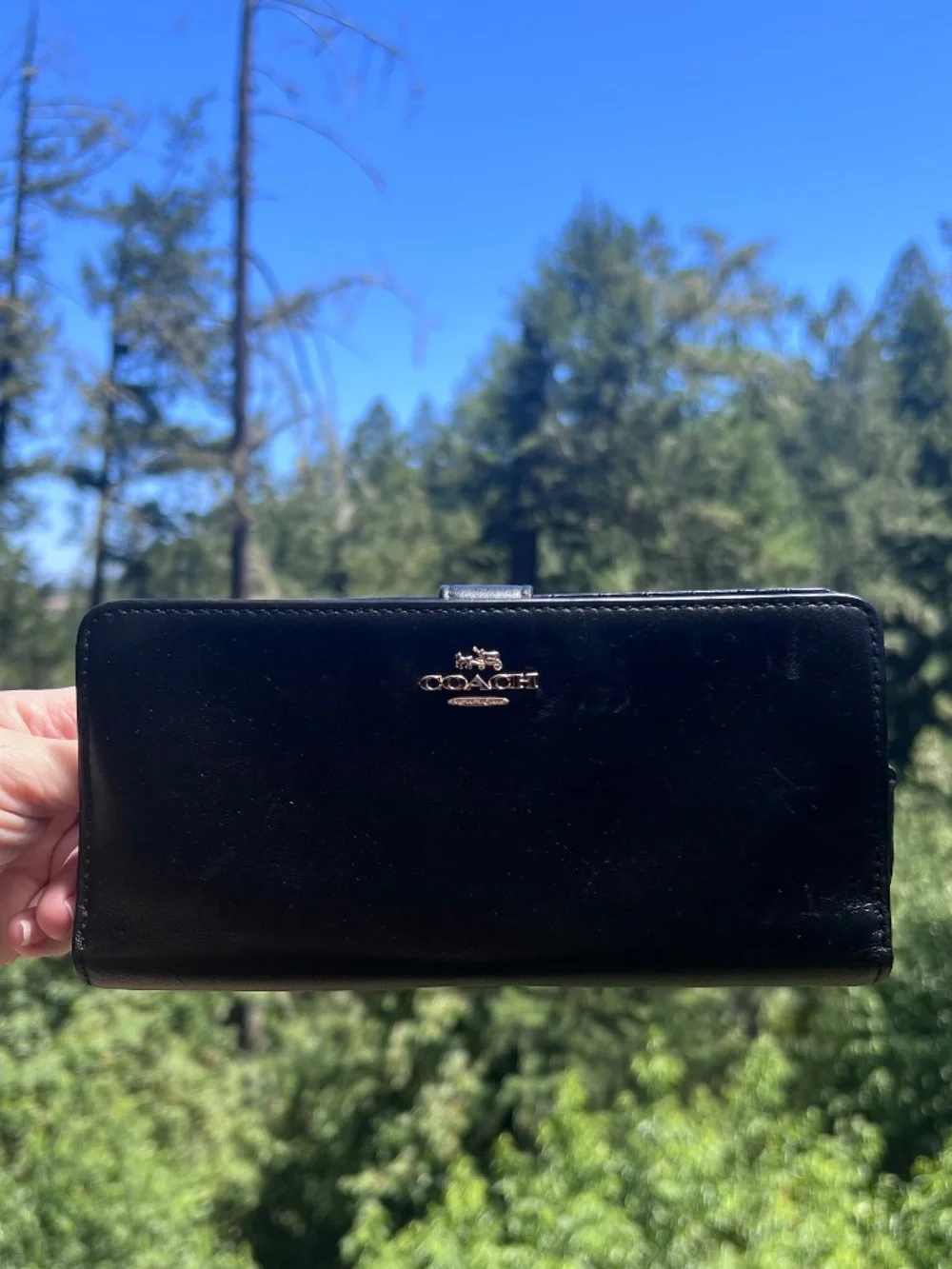 COACH Black Smooth Leather Bifold Wallet with Gold Hardware AUTHENTIC